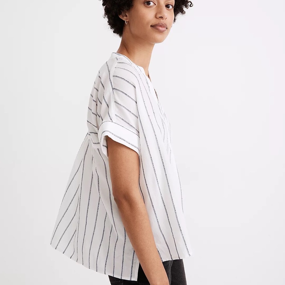 Madewell Lakeline Popover Shirt in white and gray Stripe